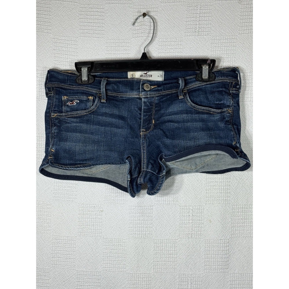 Hollister Women's Low Rise Denim Jean Shorts Y2K Size 9 W29 Slit Leg‎ Stretch